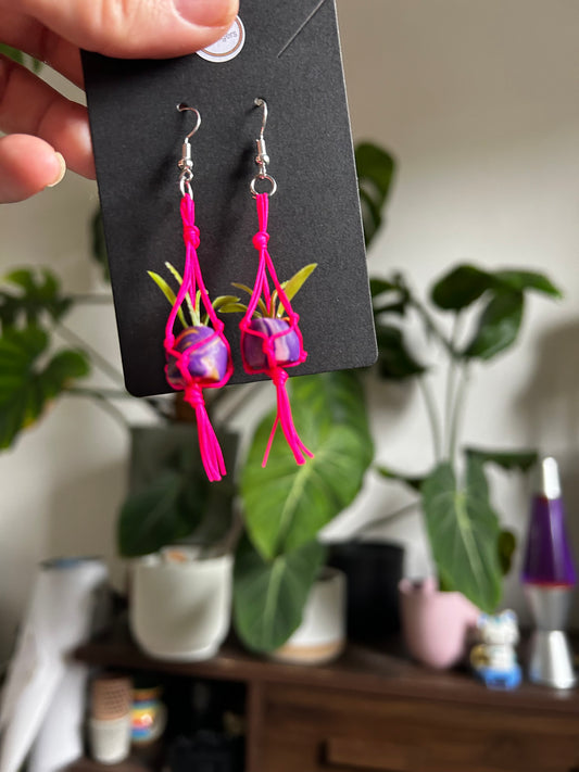 Macrame Hanger Earrings Pink/ Purple Swirl