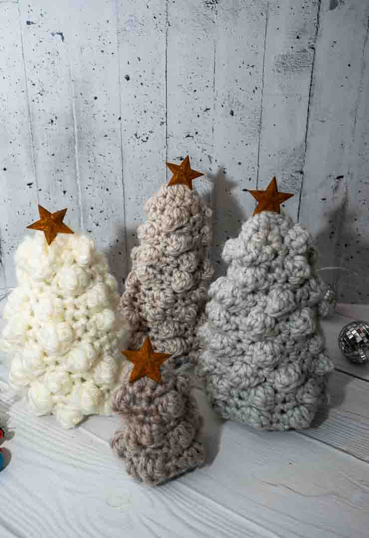 Chunky Handmade Crochet Trees - Cozy Wool with Tin Star Topper