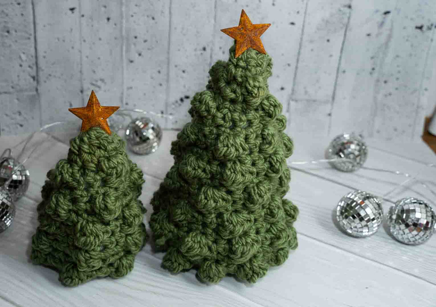 Chunky Handmade Crochet Trees - Cozy Wool with Tin Star Topper