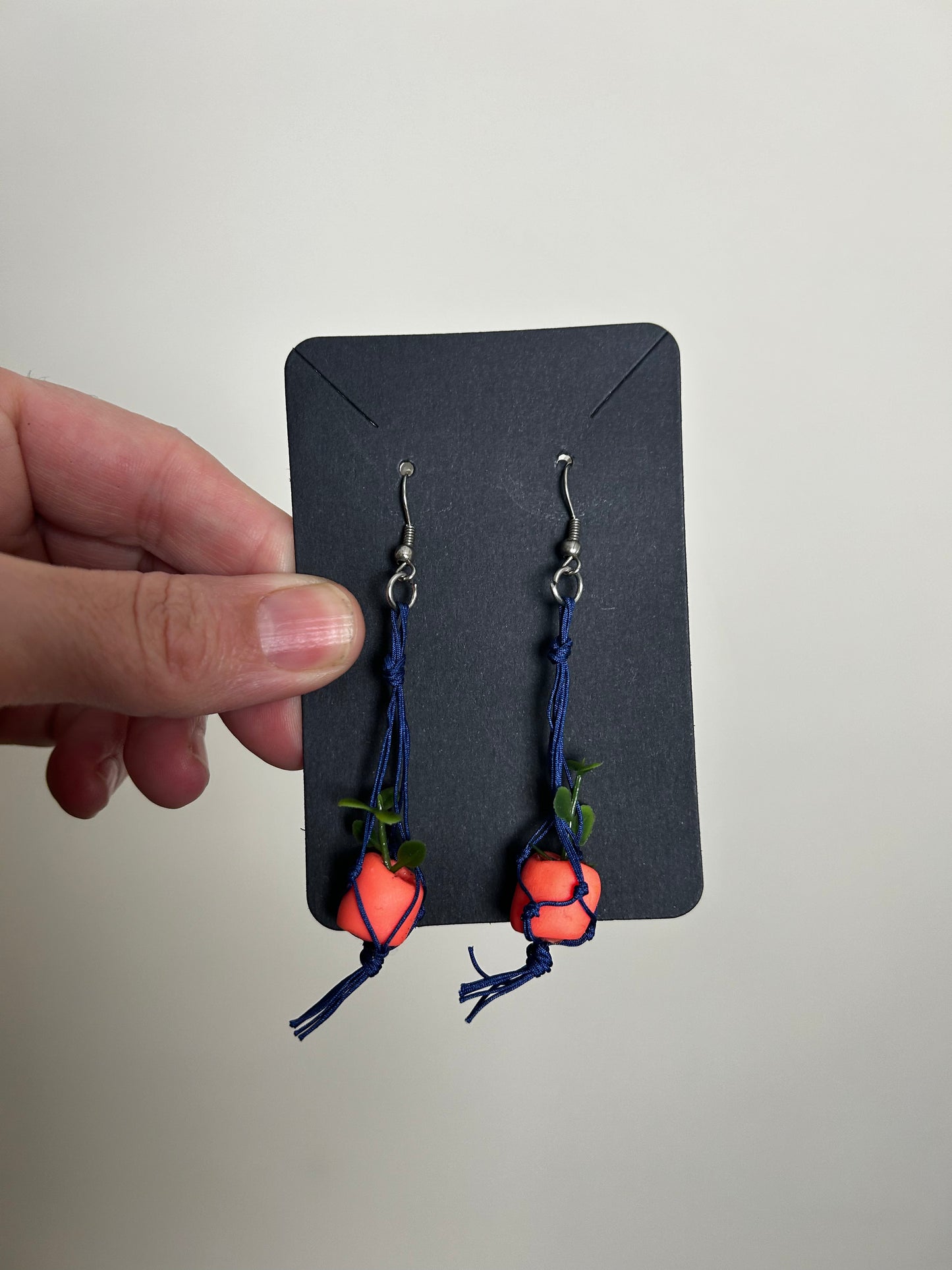 Macrame Hanger Earrings Blue / Neon Orange