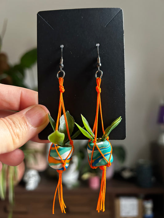 Macrame Hanger Earrings Orange/ Stripe