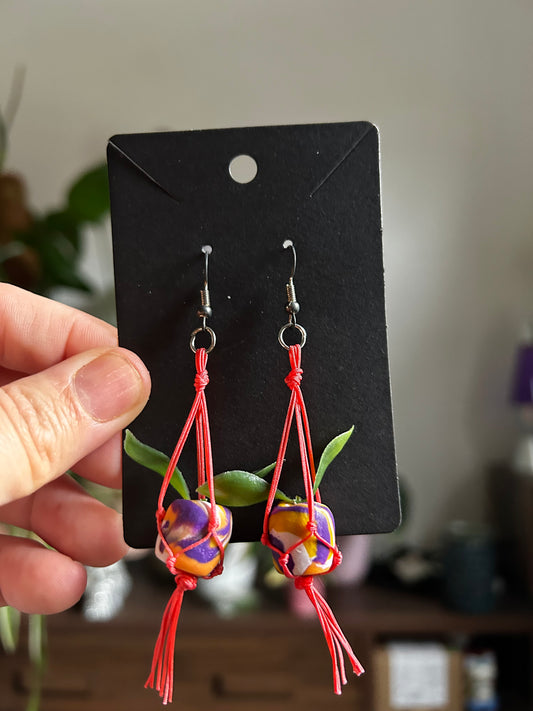 Macrame Hanger Earrings Rose/ Purple Orange