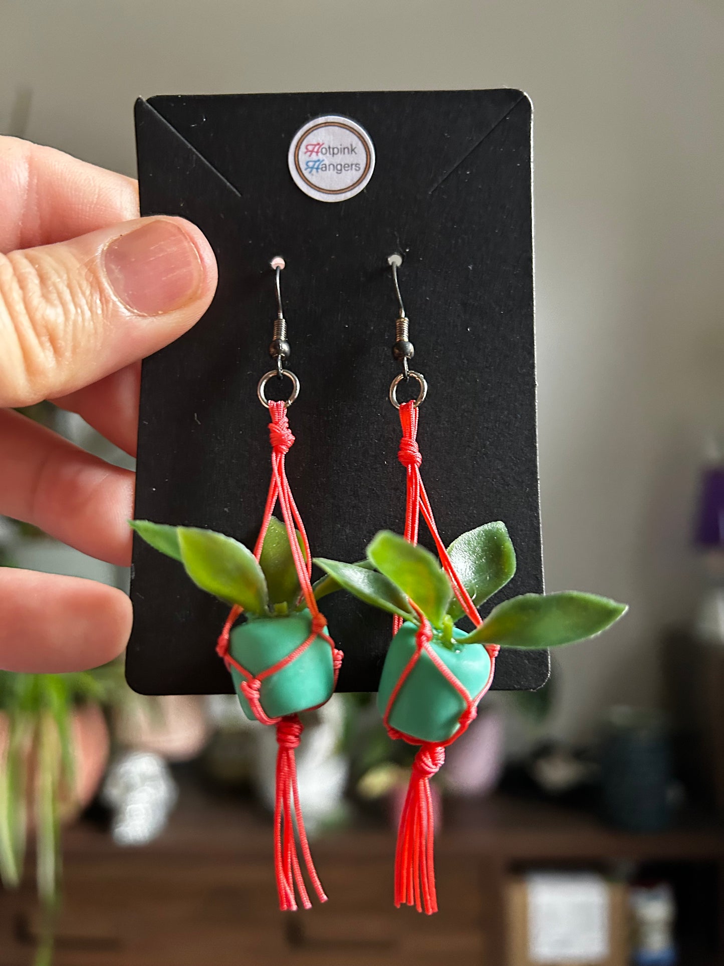 Macrame Hanger Earrings Rose/ Teal