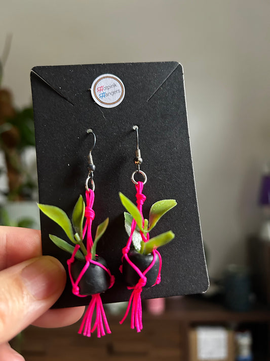 Macrame Hanger Earrings Pink/  Black