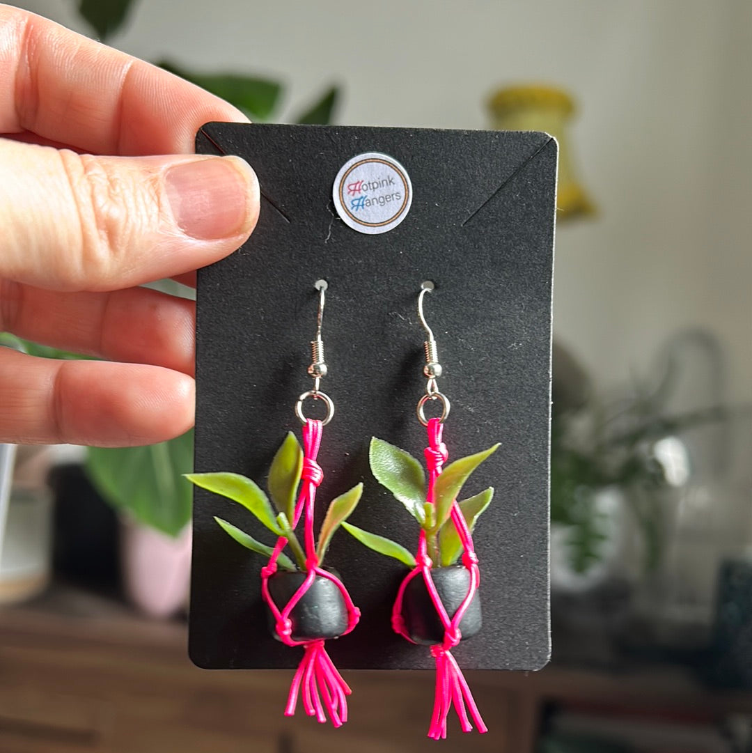 Macrame Hanger Earrings Pink/ Black