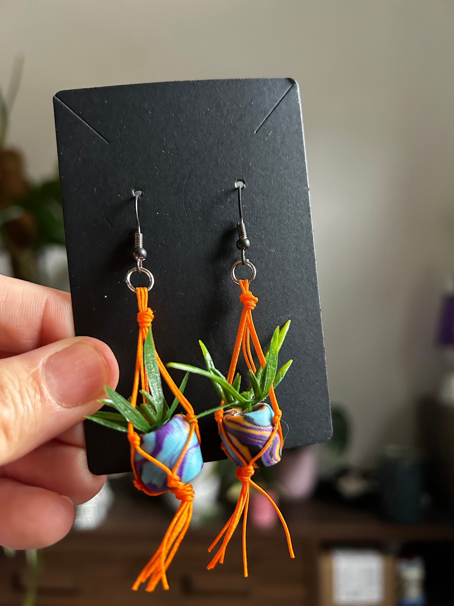 Macrame Hanger Earrings Orange/ Purple Blue