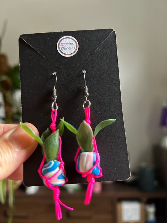 Macrame Hanger Earrings Pink/ Pink Blue