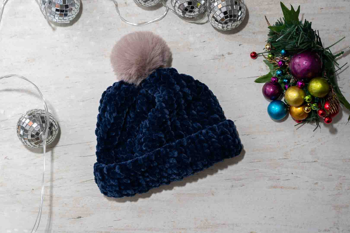 Handmade Cozy Crochet Beanies with Velvet Yarn &  Double Pom Poms – For Babies & Children