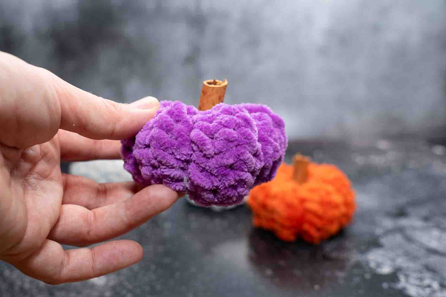 Adorable Plush Mini Pumpkins – Soft Fluffy Yarn, Palm-Sized Decor