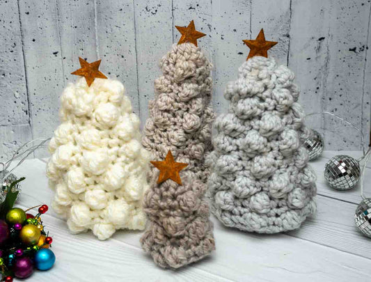 Chunky Handmade Crochet Trees - Cozy Wool with Tin Star Topper