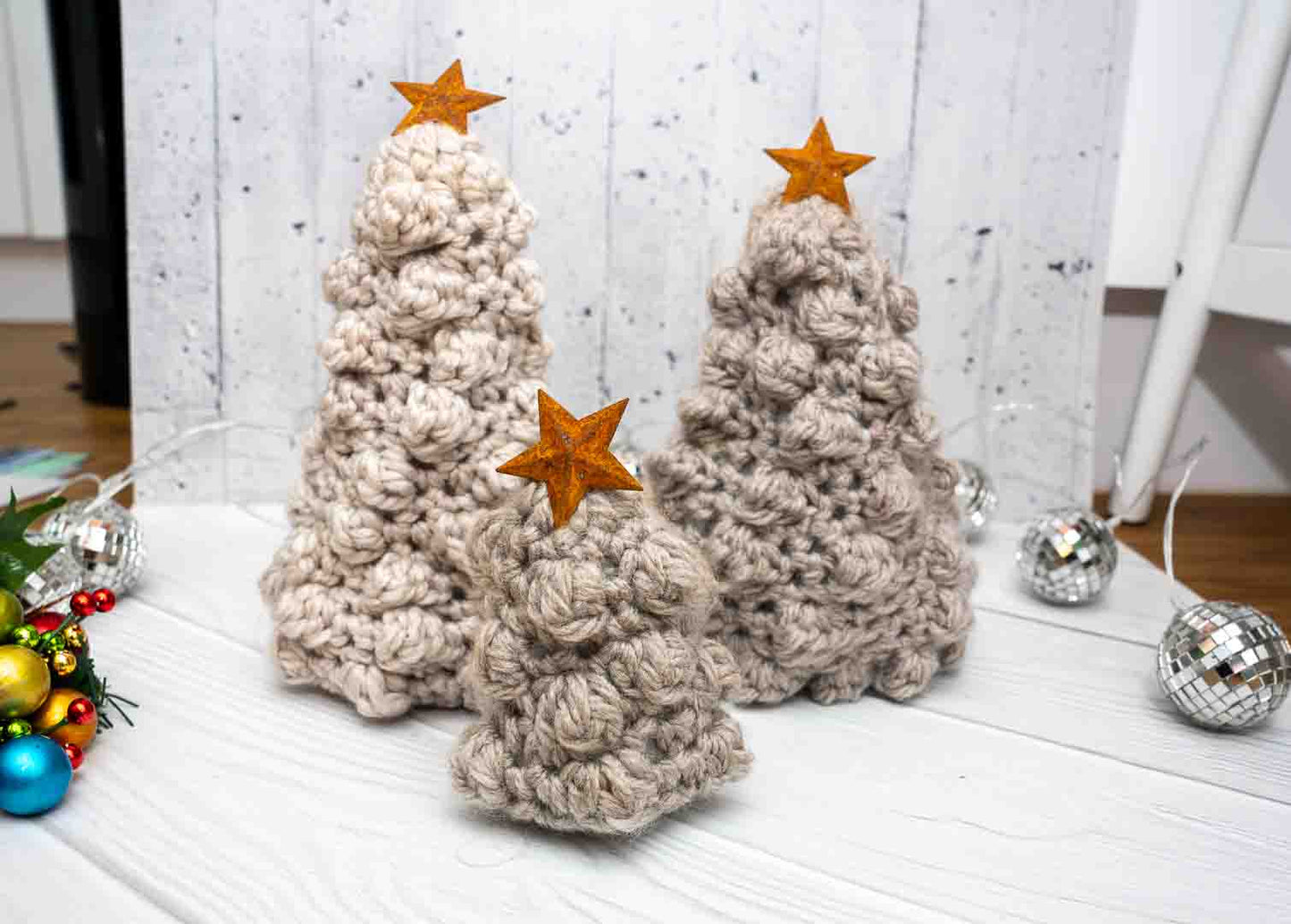 Chunky Handmade Crochet Trees - Cozy Wool with Tin Star Topper