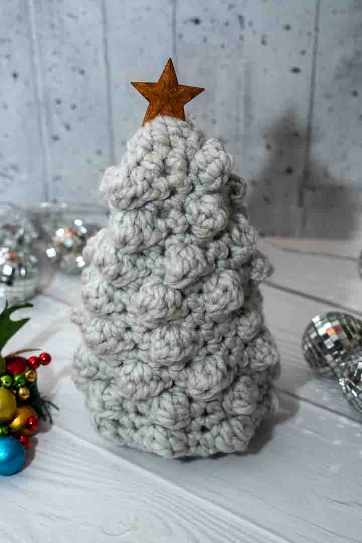 Chunky Handmade Crochet Trees - Cozy Wool with Tin Star Topper