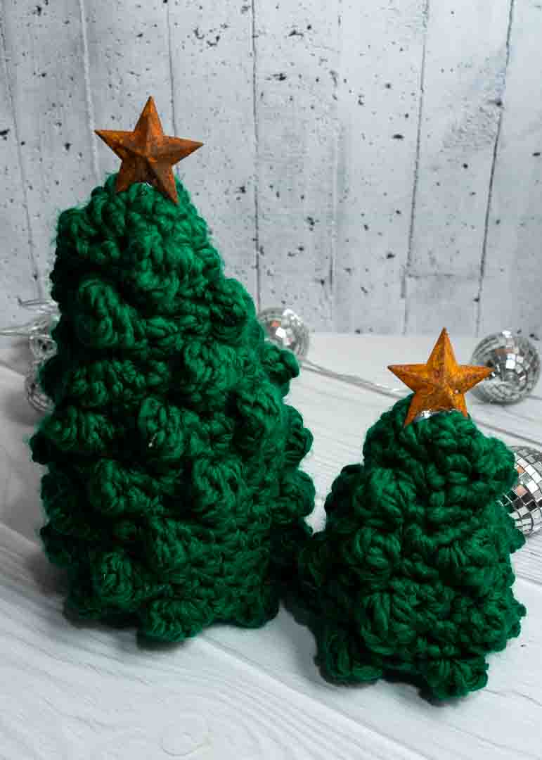 Chunky Handmade Crochet Trees - Cozy Wool with Tin Star Topper