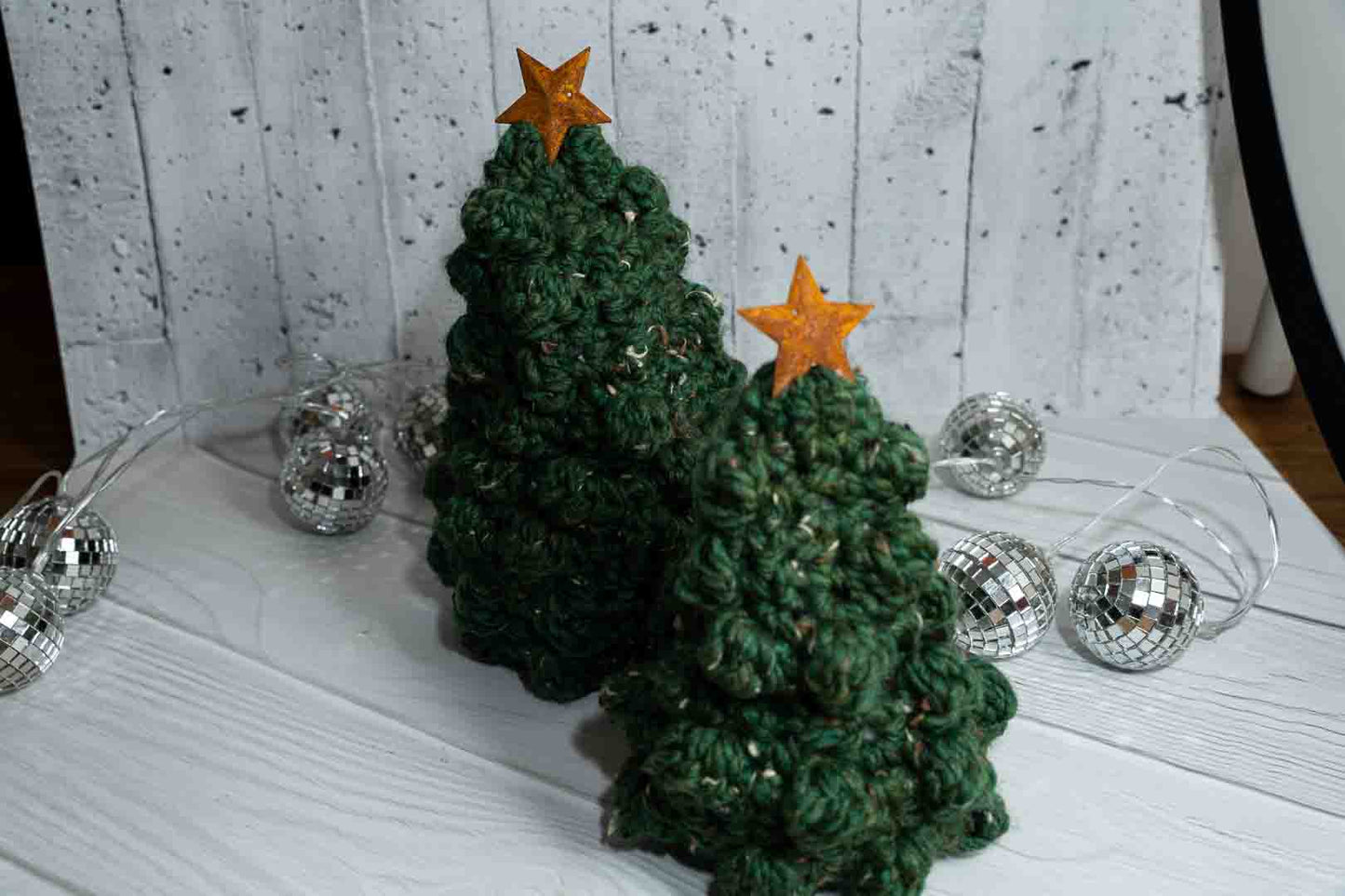 Chunky Handmade Crochet Trees - Cozy Wool with Tin Star Topper