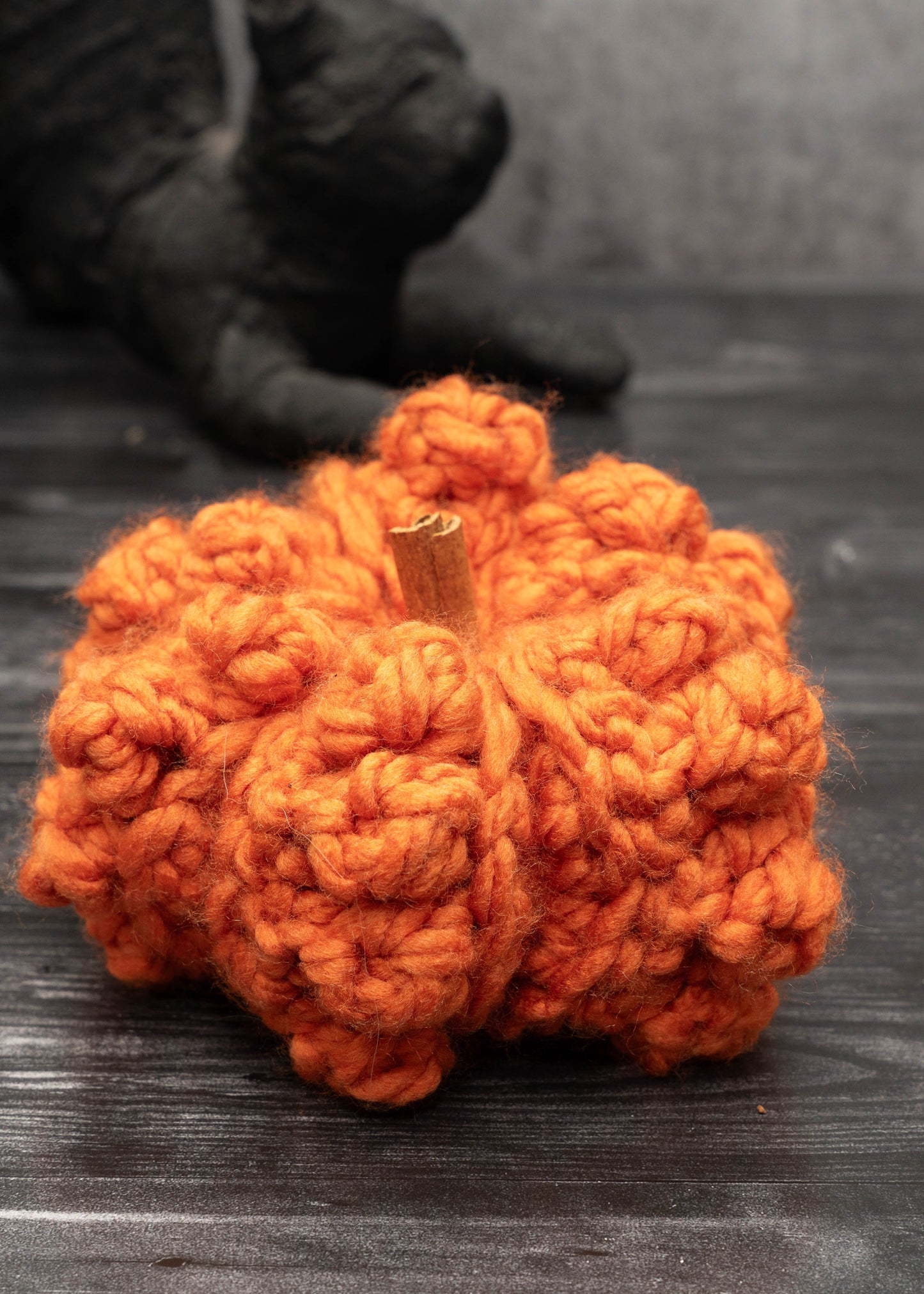 Handmade Crochet Rustic Pumpkins - Cozy Autumn Decor with Cinnamon Stalks