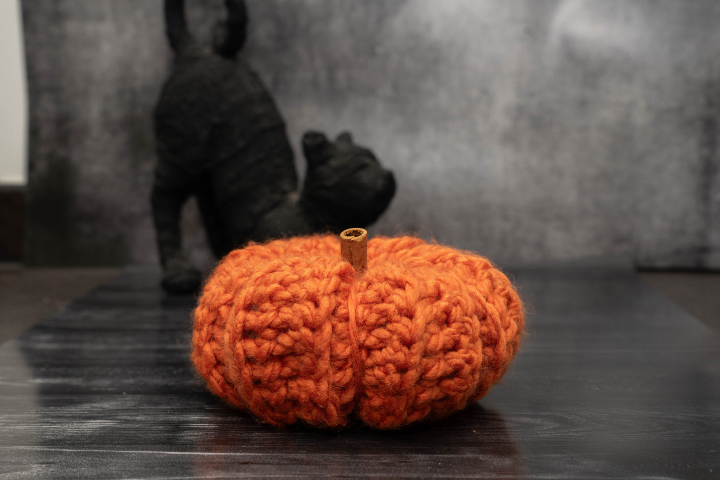 Handmade Crochet Rustic Pumpkins - Cozy Autumn Decor with Cinnamon Stalks