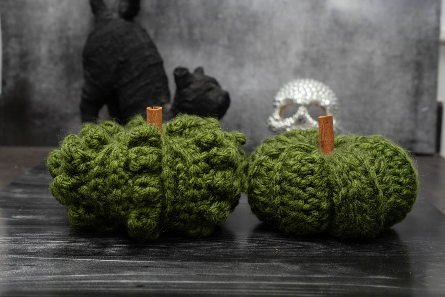 Handmade Crochet Rustic Pumpkins - Cozy Autumn Decor with Cinnamon Stalks