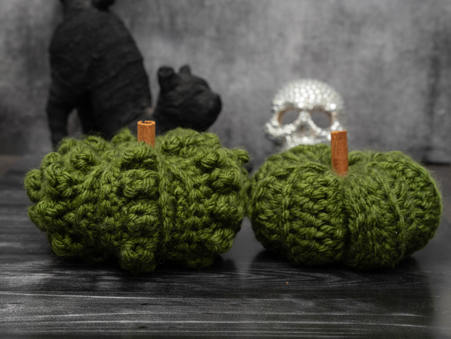 Handmade Crochet Rustic Pumpkins - Cozy Autumn Decor with Cinnamon Stalks