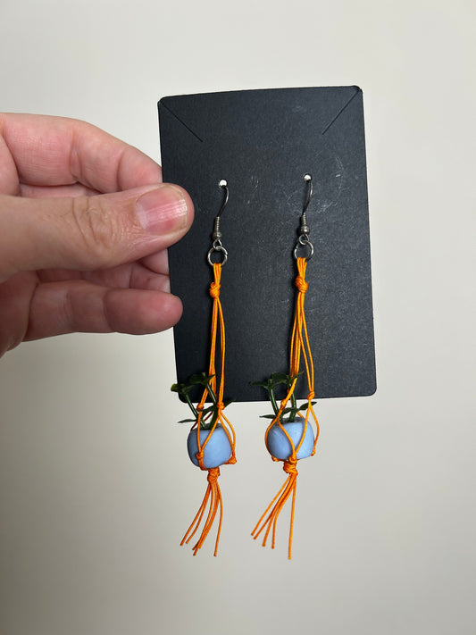Macrame Hanger Earrings Orange/ Light Blue