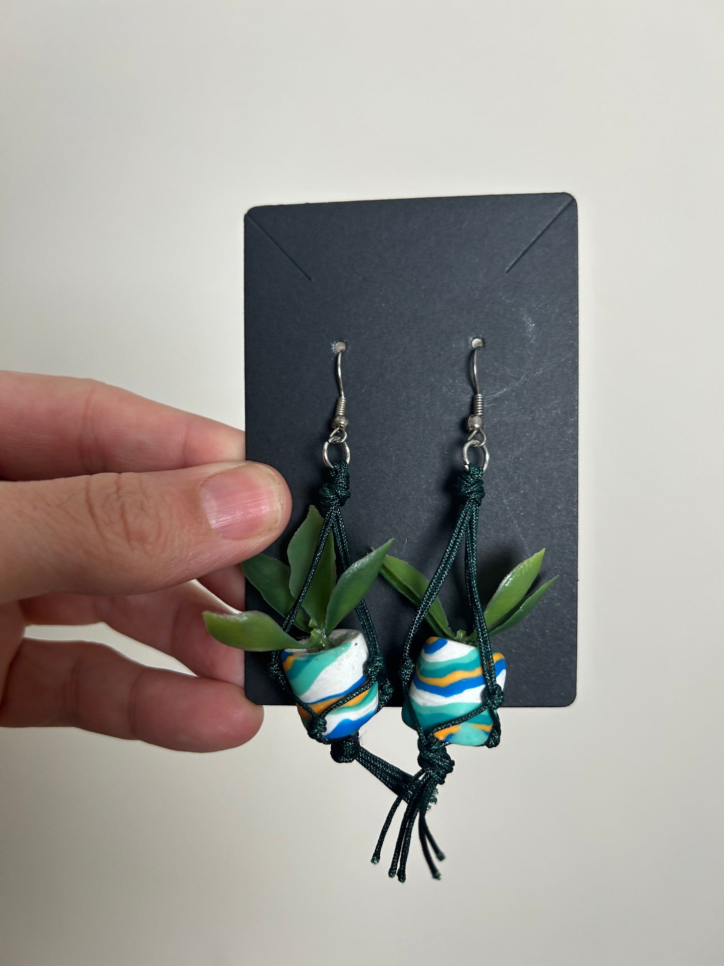 Macrame Hanger Earrings Green/ Green swirl