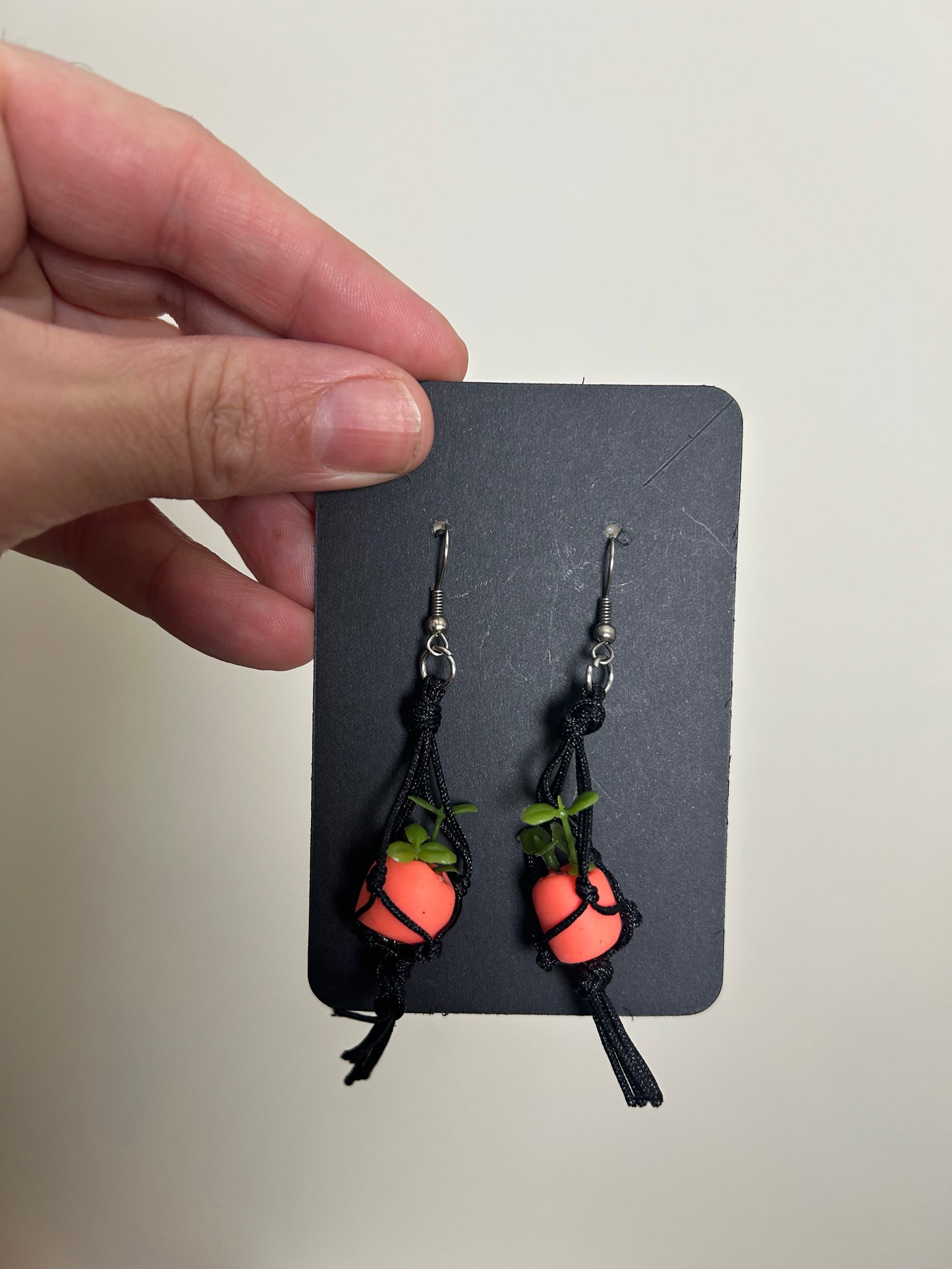 Macrame Hanger Earrings Black/ Neon Peach