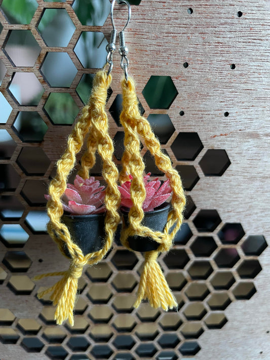 Macrame Hanger Earrings Yellow